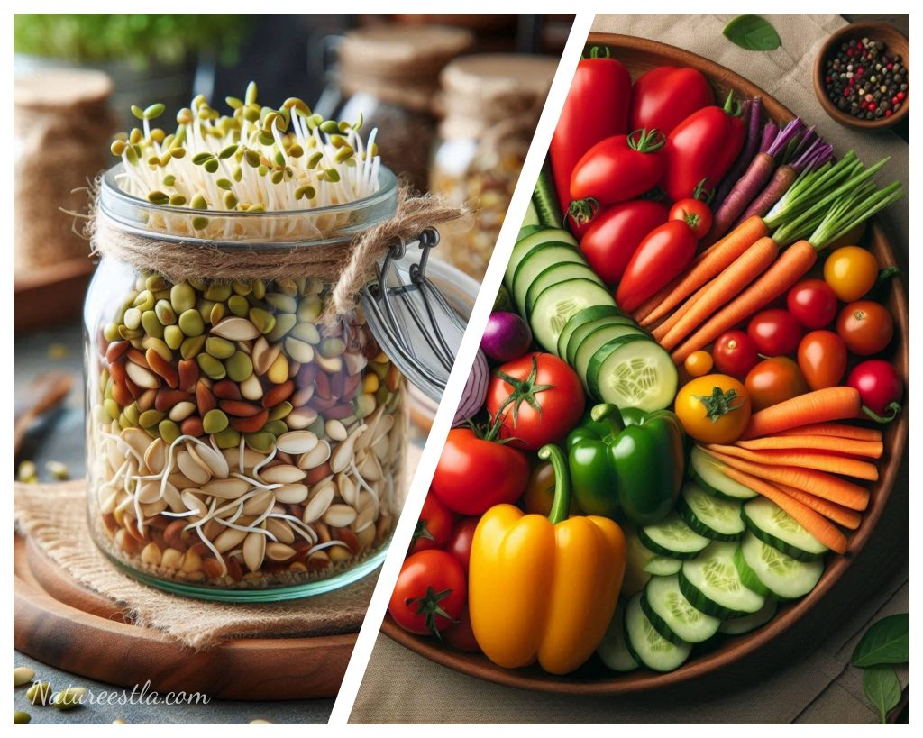 La différence entre crudités et graines germées pour montrer la puissance des bienfaits des graines germées