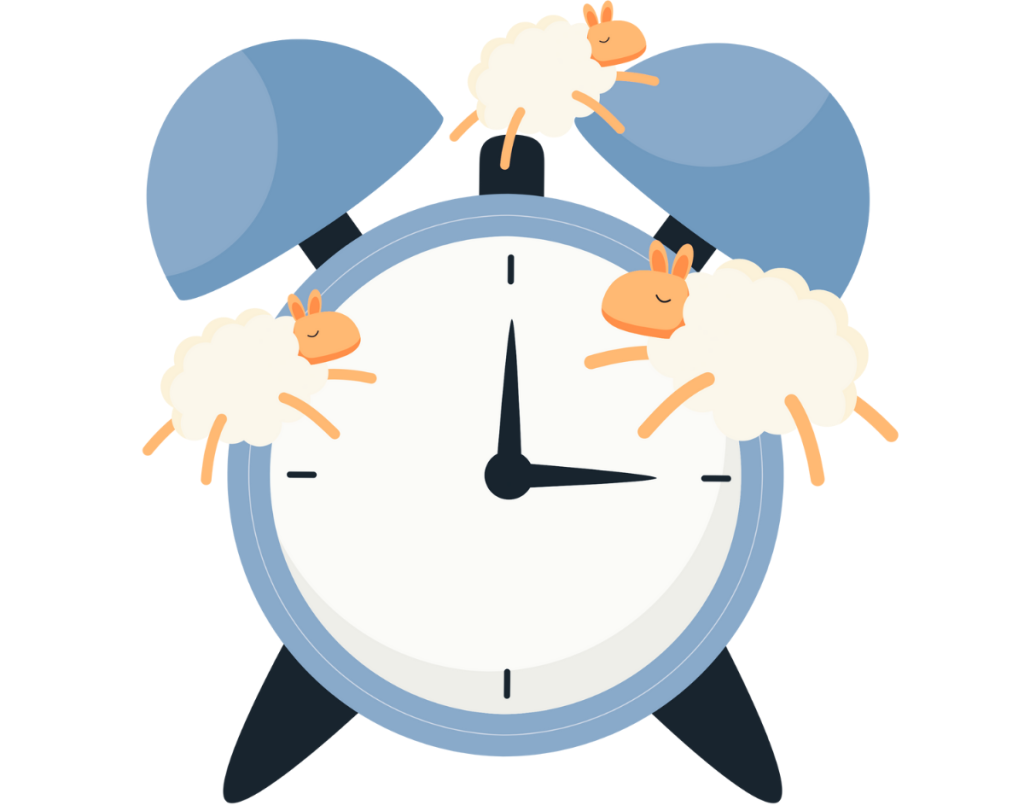 Image d'un réveil matin avec des moutons autour pour illustrer l'insomnie chronique, facteur de la dépression.